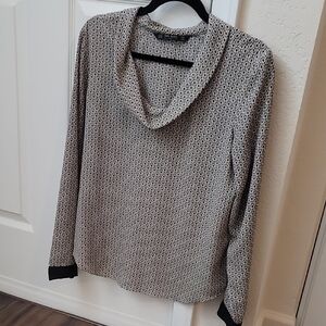 Zara Black and White Cowl Neck Blouse